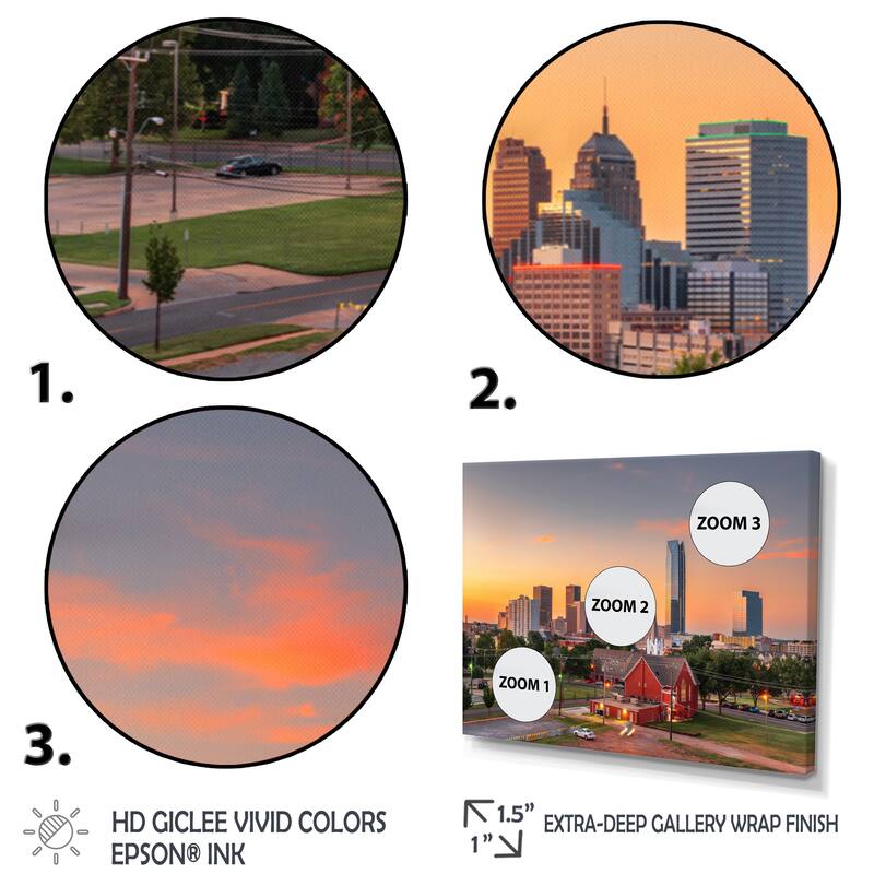Designart "Oklahoma City Sunset" Oklahoma Framed Canvas Wall Art Bed